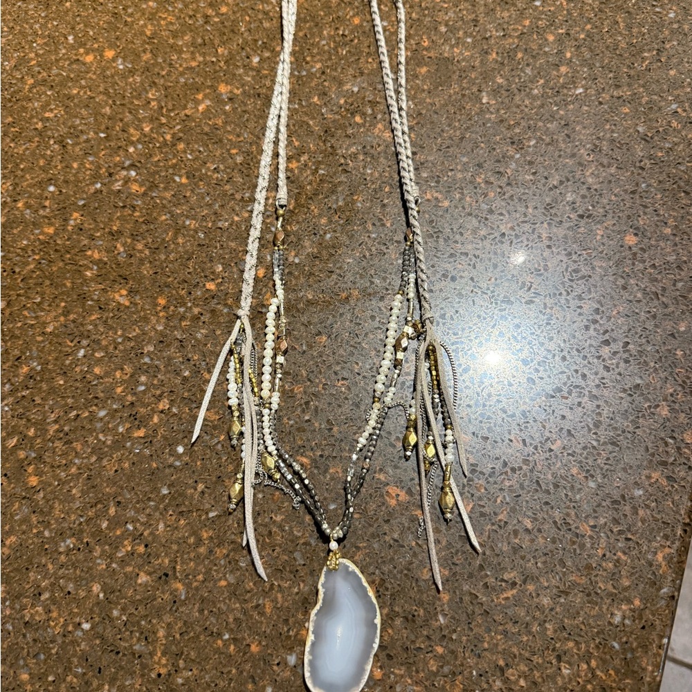 Unique Beaded Necklace with Agate Pendant
